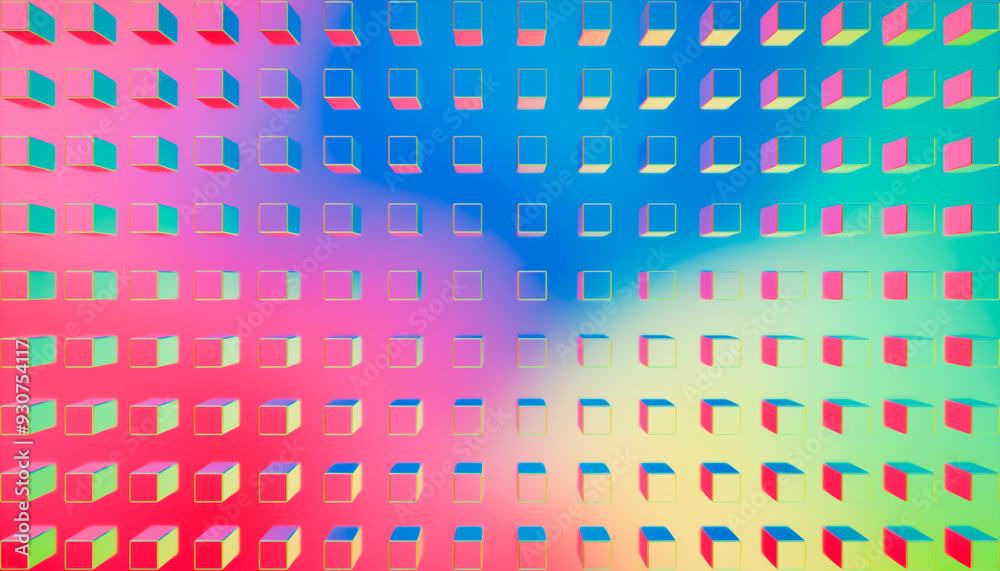 Wall mural iridescent cubes pattern banner, abstract 3d geometric gradient background