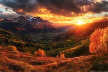 Telluride Fall. Mountain Landscape with Sunset in Autumn Colors