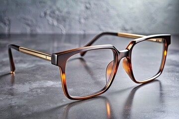 Sleek, contemporary eyeglasses with oversized rectangular frames in trendy acetate and metallic hues, perched on a minimalist background, exuding modern sophistication and refinement.