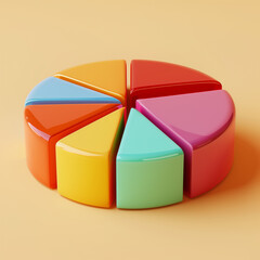 Obraz premium Colorful volumetric pie chart on a yellow background