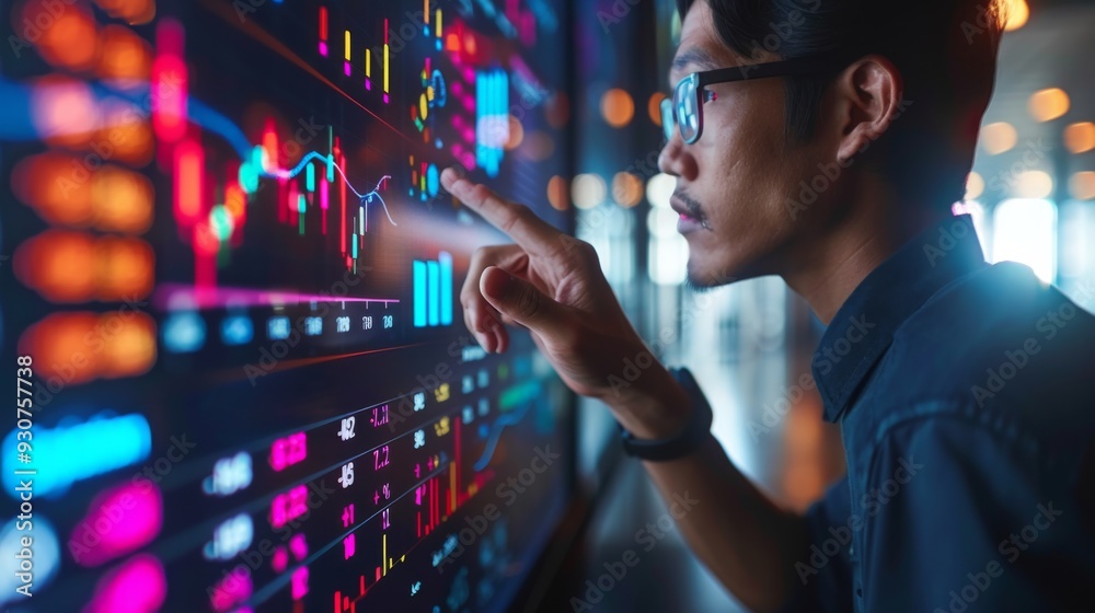 Poster advanced analytics exploration create an image of a businessman exploring social media analytics and