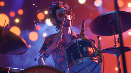 a drummer with a cigarette in his mouth