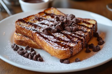 Brioche French Toast. Chocolate and Sprinkle Dessert Concept on Clearcut Slate
