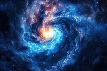 Galactic Vortex: Abstract Cosmic Background with Bright Blue Clouds