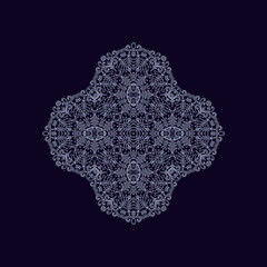 Ornamental golden laced vector floral composition, flourish vignette, ornamental cross on dark background