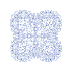 Ornamental golden seleste laced vector floral composition, flourish vignette, rosette, mandala on white background