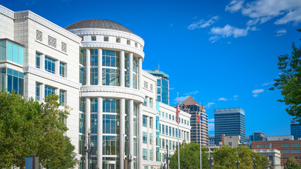 The Courthouse landmark architecture in the historic district of Salt Lake City, Utah, USA

