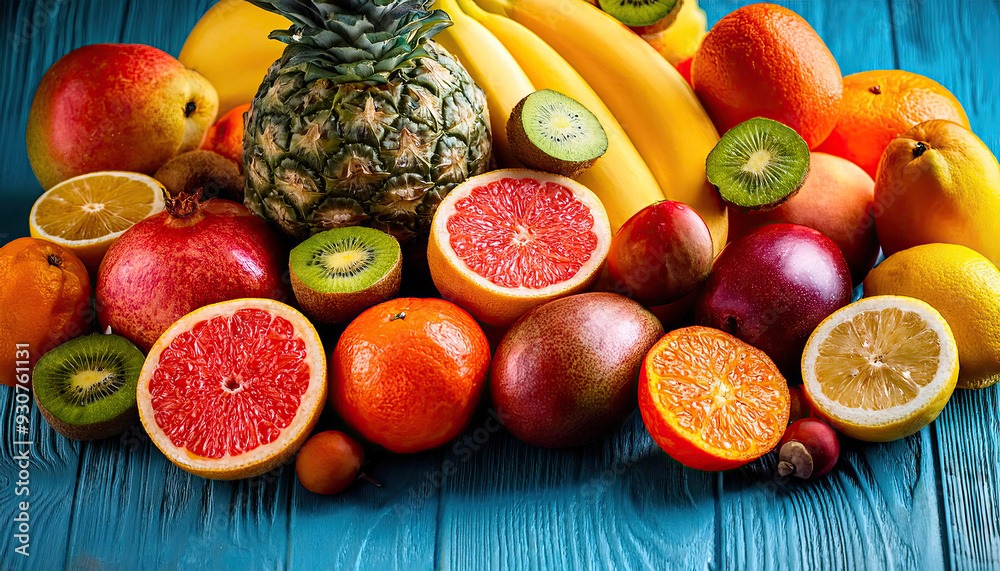 Wall mural Tropical fruits on the surface