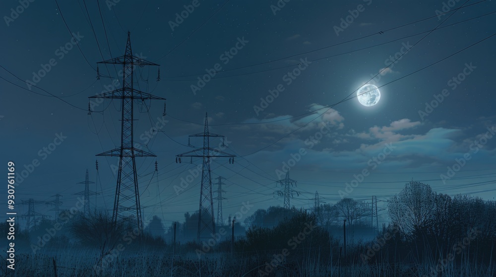 Poster image of power lines under full moon