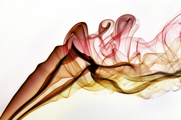 Colorful smoke swirls and twists on a white background contrast