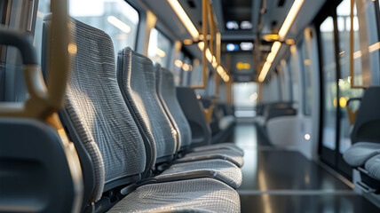 Empty seats in a modern public transportation vehicle.