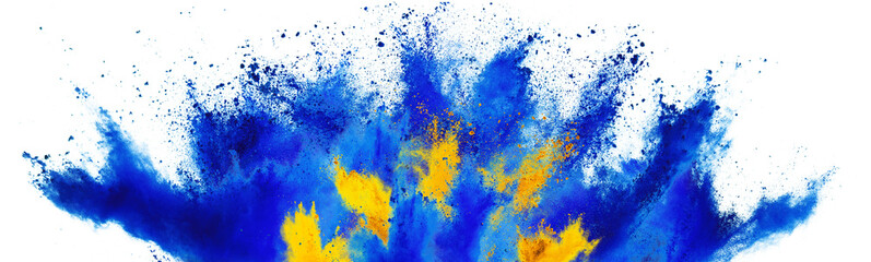 colorful european union blue yellow color holi paint powder explosion isolated white background. europe EU celebration soccer travel tourism concept. © stockphoto-graf
