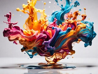 Colorful ink in water, with dynamic and fluid motion. The image is isolated on a plain background, highlighting the bright and artistic visual of the ink in a captivating, high-resolution composition.