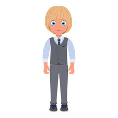 Flat Vector Illustration of Schoolboy Wearing School Uniform and Holding a Book, Cartoon Character Set For Animation, Various Views, Poses and Gestures. Item 4