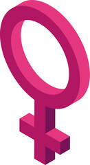 Pink female gender symbol standing out in isometric view