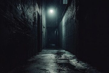 Obraz premium Dark, Mysterious Alleyway Illuminated by a Single Street Lamp at Night