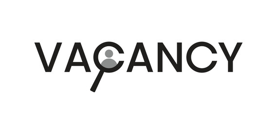 Creative Job Vacancy Vector Graphic Illustration, Featuring the Word 'Vacancy' with a Person Embedded in the Letter 'C' Designed as a Magnifying Glass, Perfect for Highlighting Career opportunity