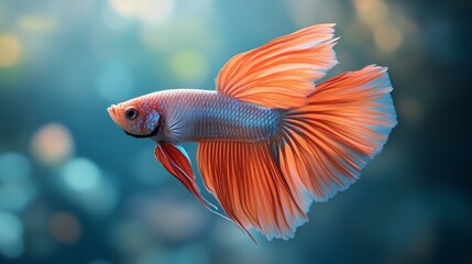 Orange betta fish with flowing fins in