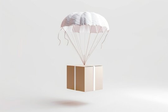 A box with a parachute attached, suitable for adventure or military use