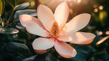 Beautiful Magnolia Flower in Garden Surrounded by Greenery - Nature Botanical Photography