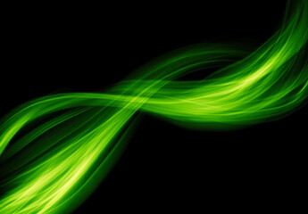 Abstract Green Light Wave Streaks on Black Background