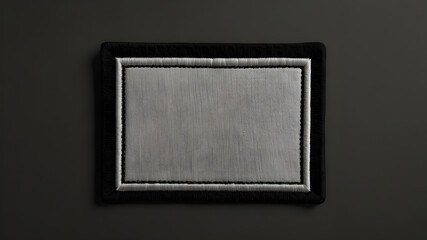Blank black and white rectangle embroidered patch mockup, top view