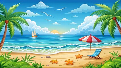 Obraz premium Lettering quote sea life, ocean, beach, summer vacation with cute cartoon starfish. Poster, print, postcard, sticker on a marine theme. I love sea