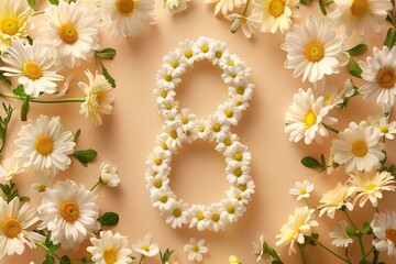 A creative representation of the number 8 using daisies and other flowers, perfect for use in designs where you want to add a touch of whimsy