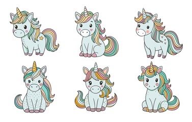 Obraz premium sticker set, cheerful unicorn sticker set with vibrant fantasy themes
