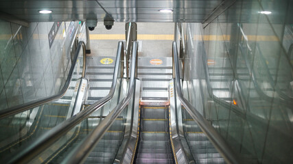 Escalator inside a subway station in Seoul, South Korea