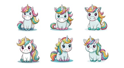 Obraz premium sticker set, vibrant unicorn sticker set with adorable cartoon designs
