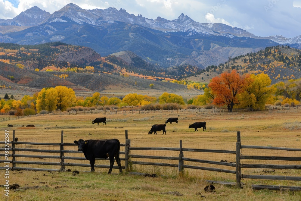 Canvas Prints A group of cows grazing in a green meadow