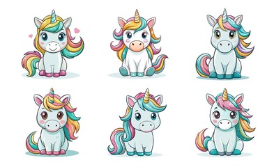 Obraz premium sticker set, set of fun and cute unicorn stickers with a playful design