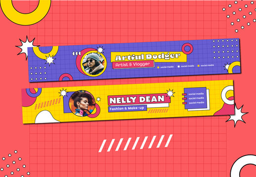 Yellow Purple Red Geometric Social Media Banner Template