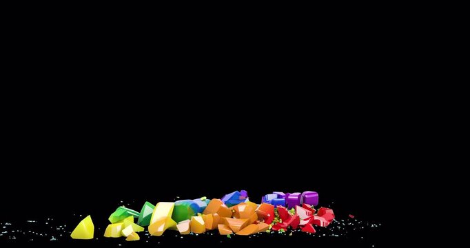 Bigender symbol LGBT falling down and breaking into pieces. 3D animation isolated on transparent background