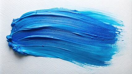 Fototapeta premium Vibrant blue paint stroke swoops across a white canvas, leaving a textured, expressive trail of artistic expression, evoking feelings of freedom and creativity.