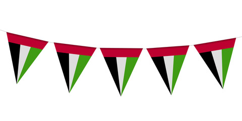 Obraz premium UAE flag of buntings triangle shape isolated white background.