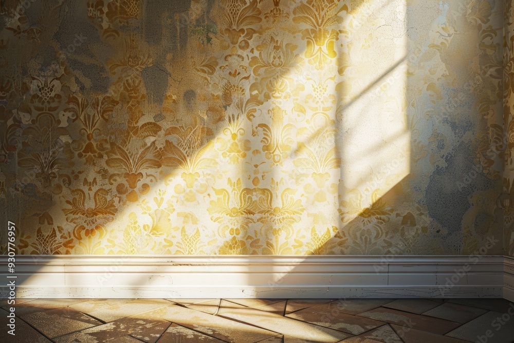 Poster cozy room with a unique wallpaper pattern and a window for natural light