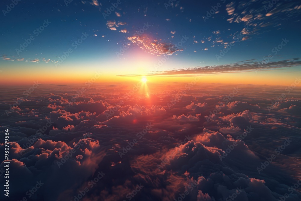Poster a serene sunset scene with clouds illuminated by golden light