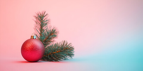 Obraz premium Pink Christmas Ornament on Pine Branch
