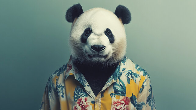 Gaint panda wearing shrit