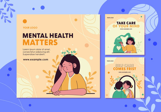 Peach Blue Mental Health Awareness Social Media Template