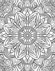 Hand Drawn Mandala Coloring Page. Mandala Coloring Page For Adults. Seamless vector pattern. Black and white linear drawing.