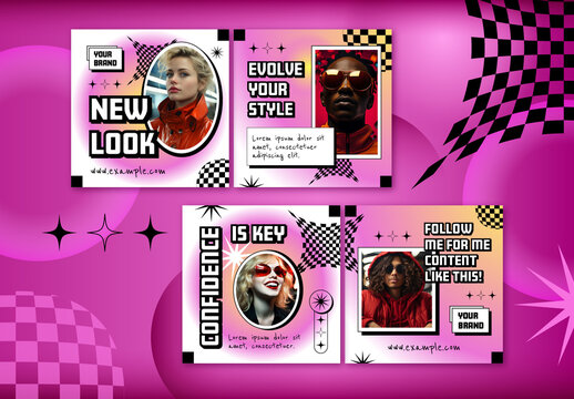 Pink and Black Trendy Fashion Social Media Post Set