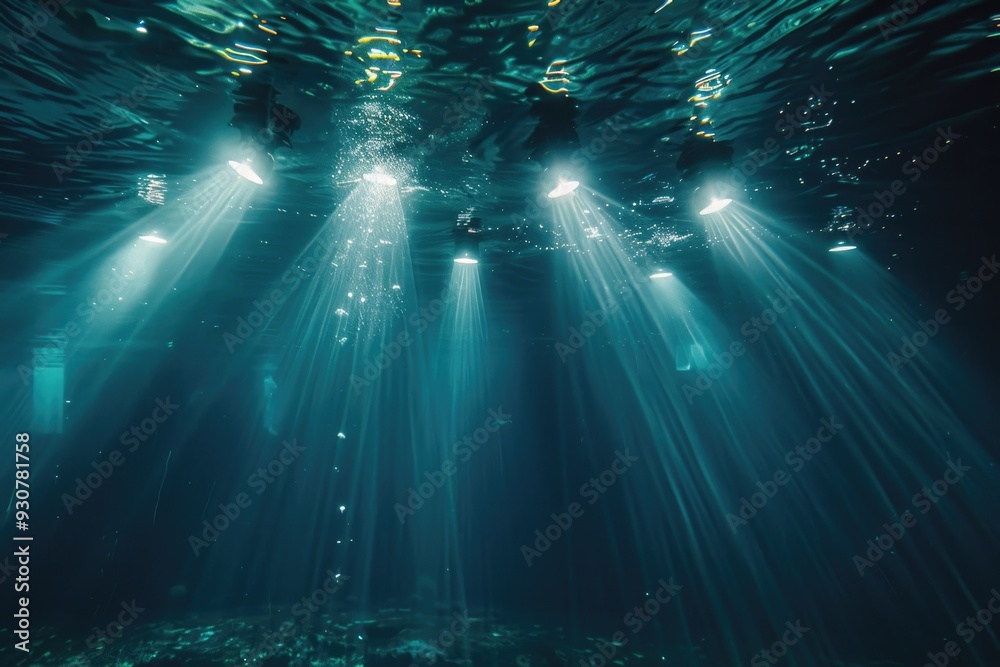 Poster water surface with sunlight shining through ripples and creating a beautiful warm glow