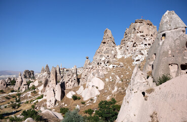 Göreme National Park, Uçhisar consists of an old village huddled around the base of a huge rock cone and the road that runs from Nevşehir town to Göreme.