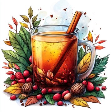 warm drink cinnamon stick autumn leaves clip art preview