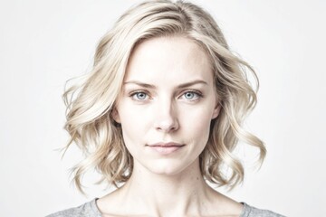 Naklejka premium Portrait of an isolated friendly blond woman in a high key artistic conversion