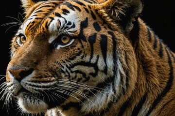 Fototapeta premium dramatic close up head of a Male tiger profile in low key light