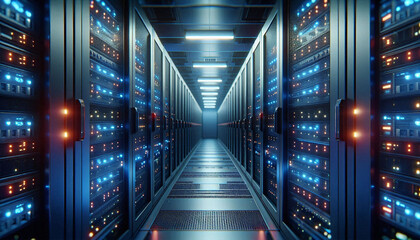 Fototapeta premium Modern Data Center with Active Server Racks